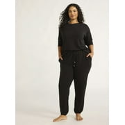 Joyspun Women's and Women’s Plus French Terry Sweatshirt and Joggers Set, 2-Piece, Sizes XS to 3X